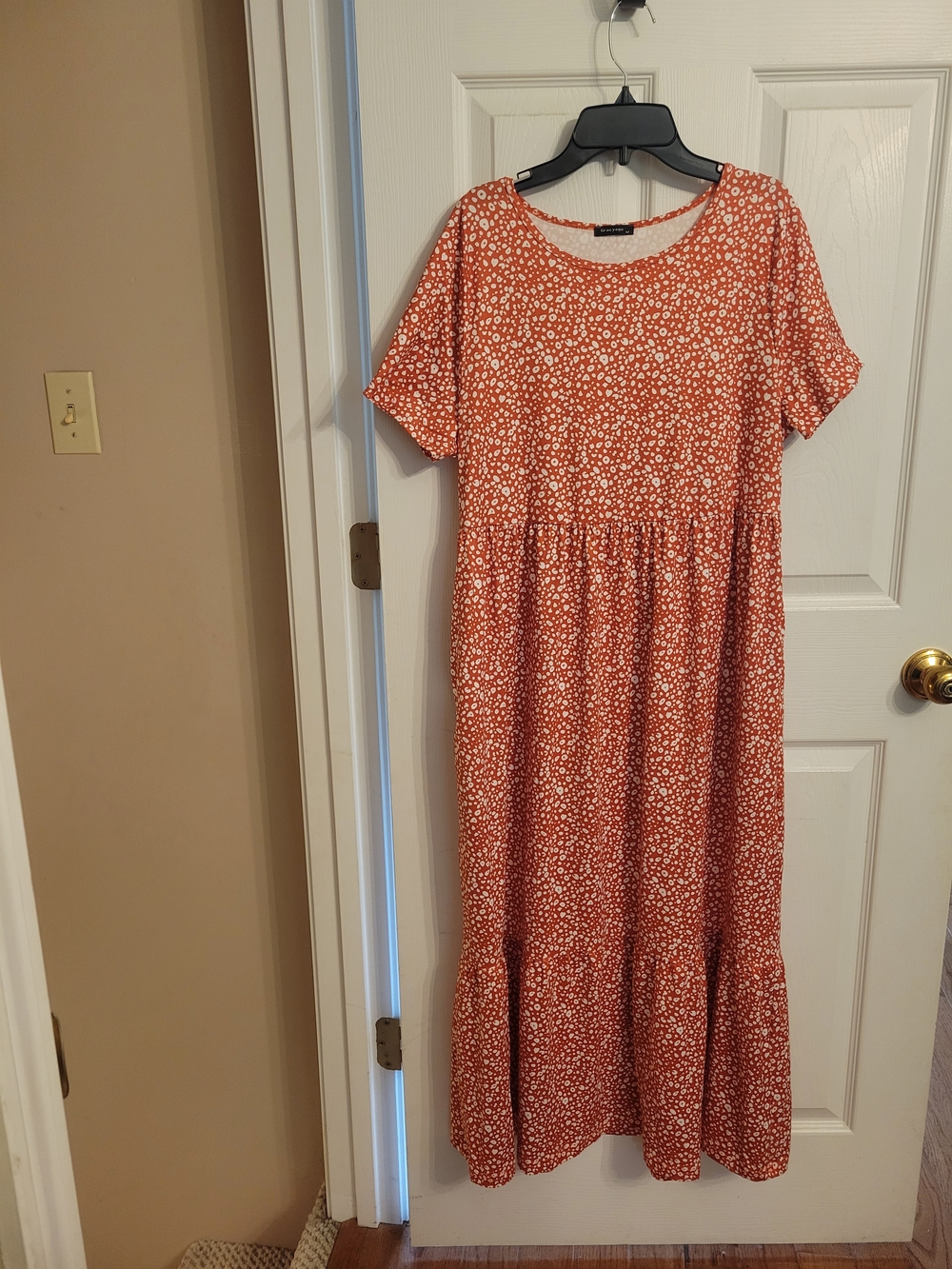 Amazon Orange  Patterned Short Sleeve Maxi Dress